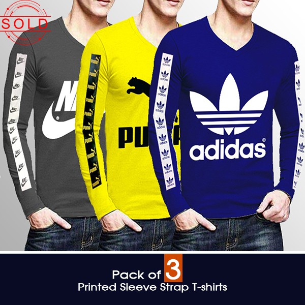 Pack of 3 Printed Sleeve Strap T-shirts